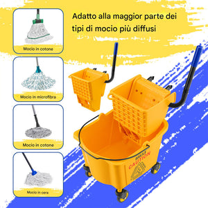 Carrello Pulizie Professionale Secchio Lavapavimenti 23 Lt per Mocio con Ruote
