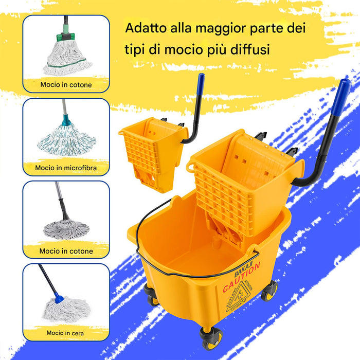 Carrello Pulizie Professionale Secchio Lavapavimenti 23 Lt per Mocio con Ruote