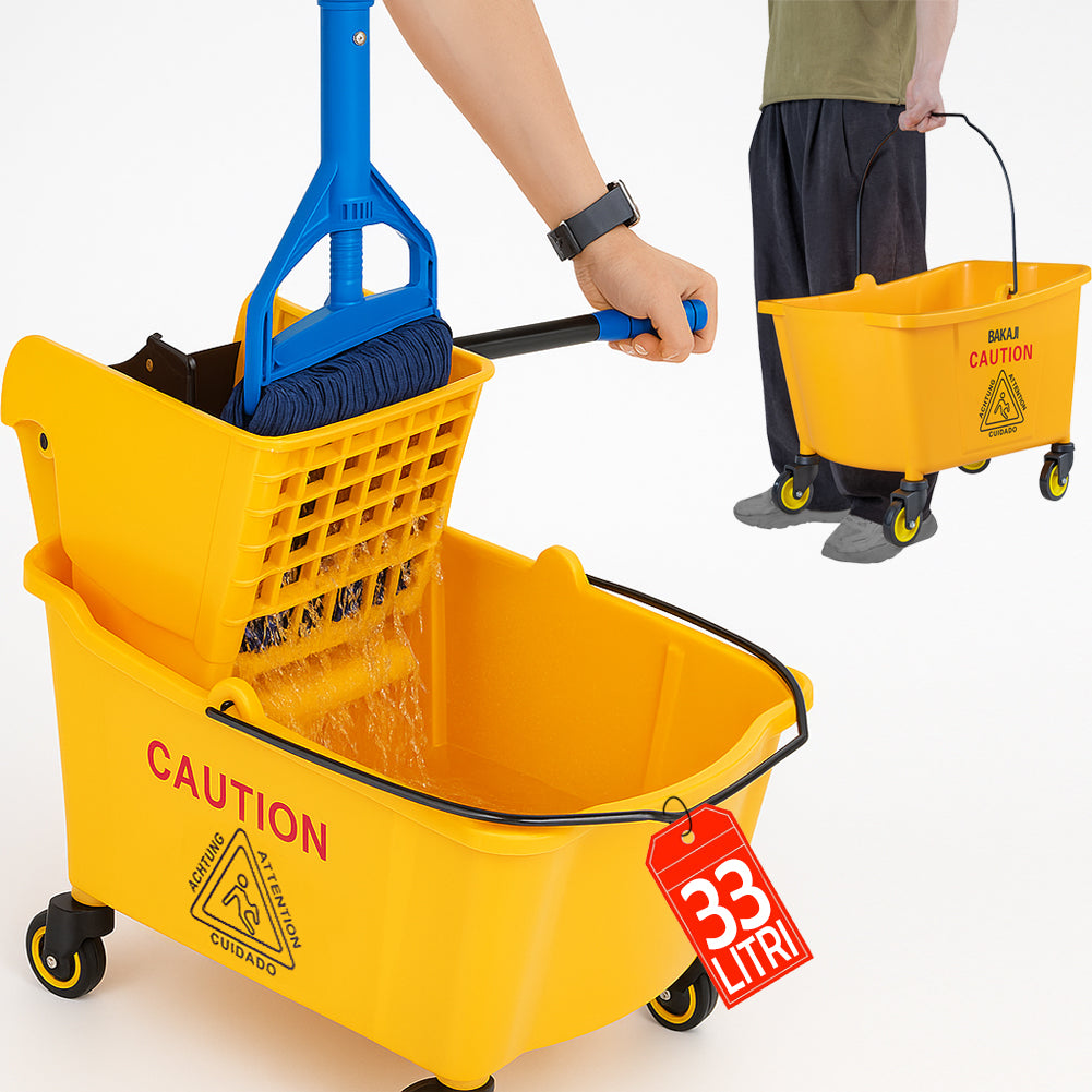 Carrello Pulizie Professionale Secchio Lavapavimenti 33 Lt per Mocio con Ruote