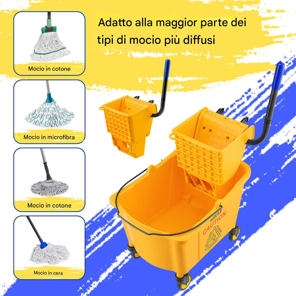 Carrello Pulizie Professionale Secchio Lavapavimenti 33 Lt per Mocio con Ruote