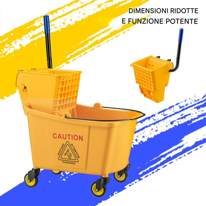 Carrello Pulizie Professionale Secchio Lavapavimenti 33 Lt per Mocio con Ruote