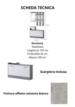 MOBILE INGRESSO RUDOLF BIANCO/CEMENTO CM.100X180H