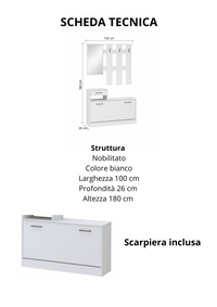 MOBILE INGRESSO RUFOLF BIANCO 100X180H CON SCARPIERA INTEGRATA