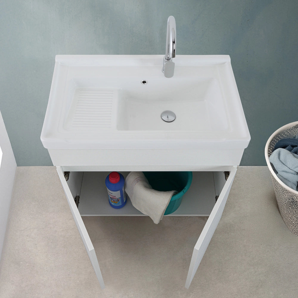Mobile lavatoio 79x46,8 cm bianco frassinato con vasca in ceramica bianca