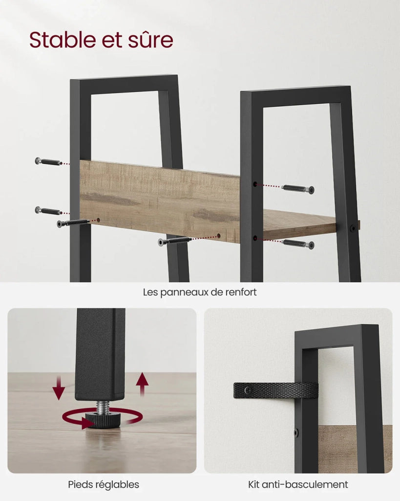 Libreria a 5 ripiani mobile contenitore indipendente per soggiorno camera da letto cucina struttura in acciaio facile da montare stile industriale 30 x 33,8 x 170 cm marrone 12_0005742