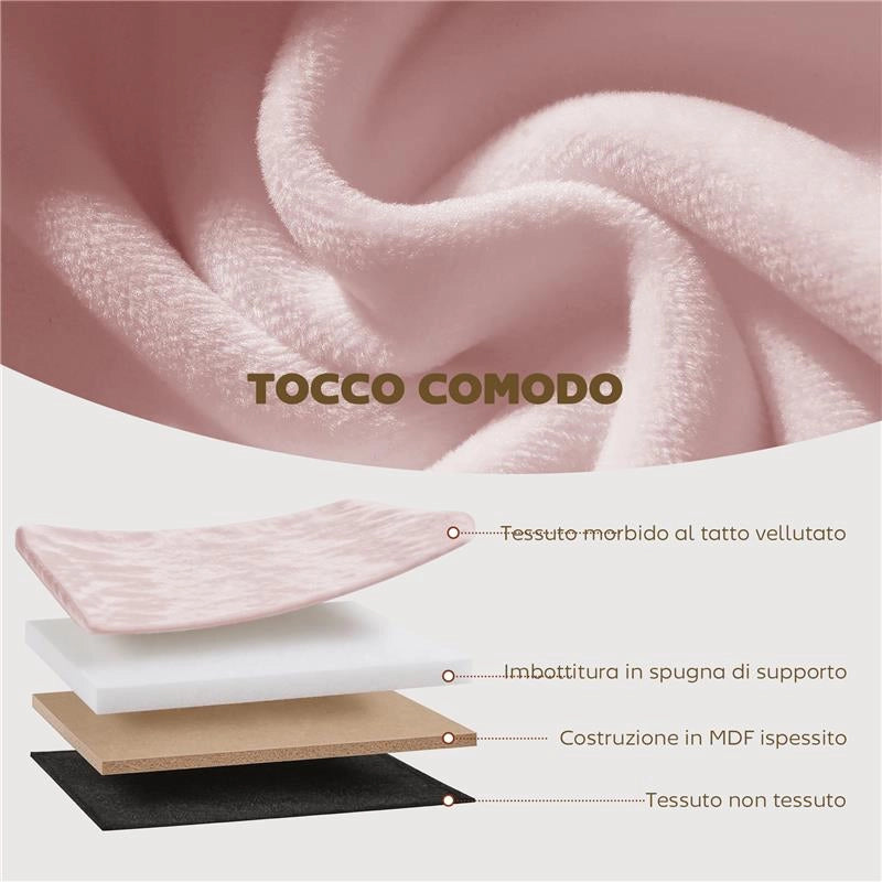 POUF CONTENITORE PIEGHEVOLE CON VANO DA 72L E RIVESTIMENTO IN VELLUTO, 76X38X35 CM, ROSA