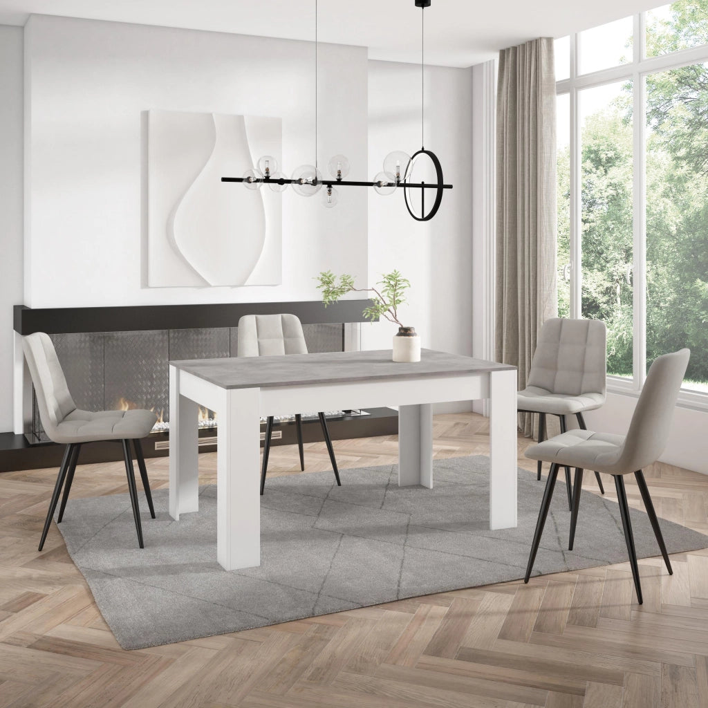 Tavolo da Pranzo, 140x90x76cm, Per 6 persone, Tavolo Cucina, grigio cemento e Bianco RF3658