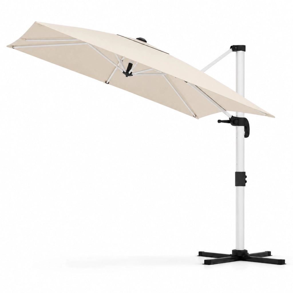 Ombrellone Decentrato Girevole E Inclinabile Con Struttura In Alluminio Antiruggine Telo Impermeabile UV50 Ideale Per Patio Piscina E Giardino Beige