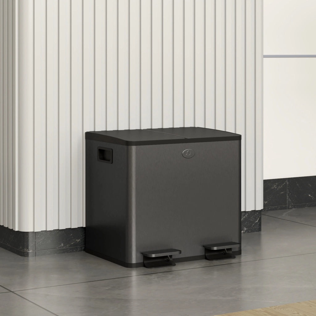 Bidone Immondizia a 2 Sezioni da 15L con Chiusura Silenziosa, in Acciaio Inox e PP, 41.7x36.6x43.2 cm, Nero