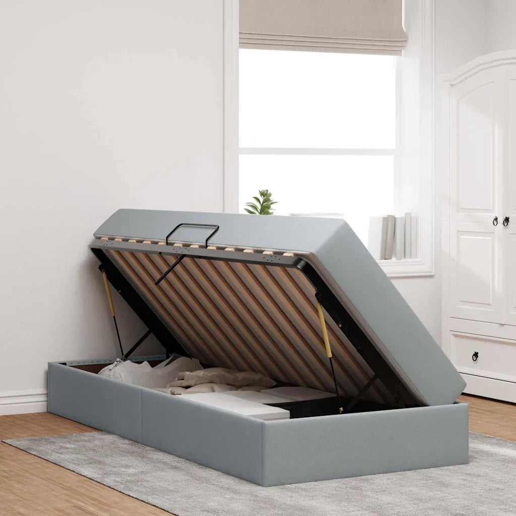 Letto con contenitore e materasso Grigio chiaro 100 x 200 cm