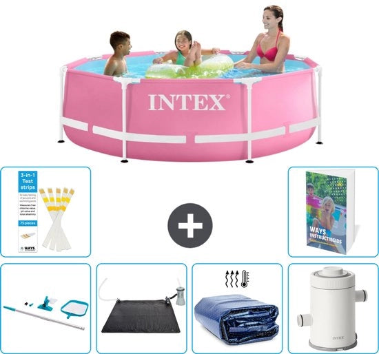 Piscina Rondale in Rosso - 244 x 76 cm - Incluso Kit di Pulizia - Mattonella Solare - Paracarro Solare - Pompafiltro per Piscine - 7 pezzi
