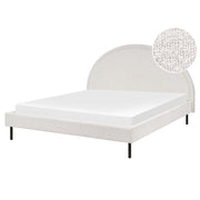 Letto matrimoniale in poliestere bouclè bianco imbottito con base a doghe e testiera rotonda 160 x 200 cm minimalista retrò