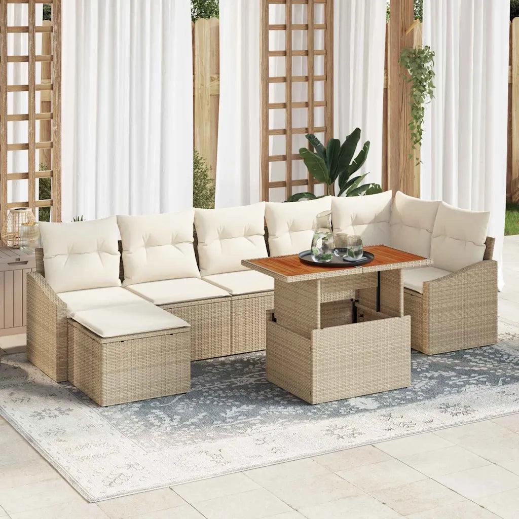 Set da Pranzo per Giardino con cuscino 8 pcs Beige e Crema
