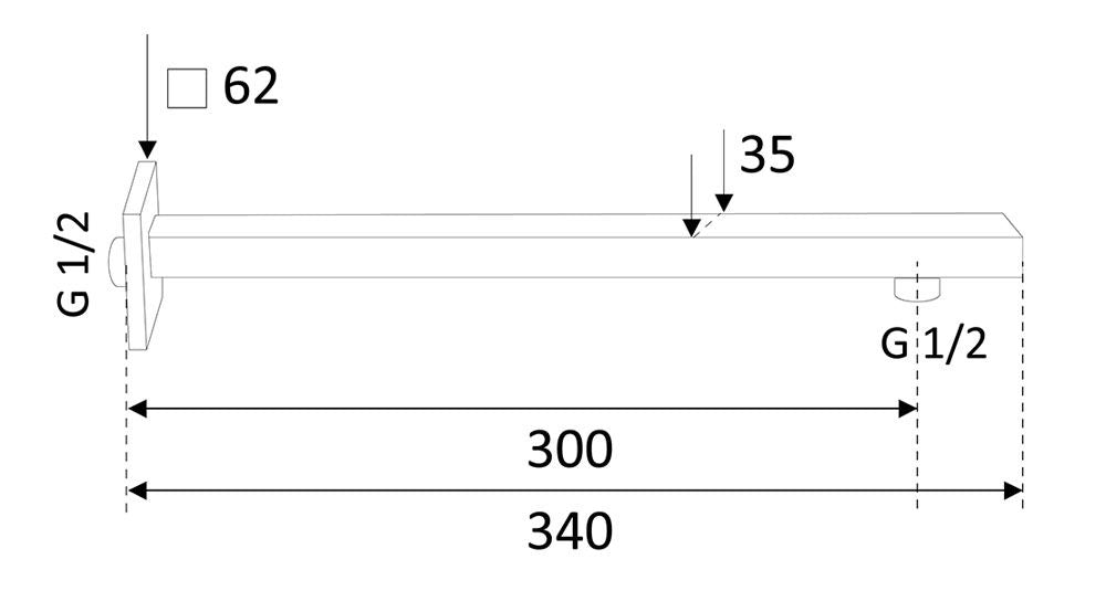 Braccio Doccia Design in Ottone Sezione Quadrata Piatta Cromo Lucido - REMER Rubinetterie