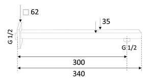 Braccio Doccia Design in Ottone Sezione Quadrata Piatta Cromo Lucido - REMER Rubinetterie