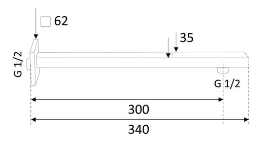 Braccio Doccia Design in Ottone Sezione Quadrata Piatta Cromo Lucido - REMER Rubinetterie