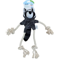 Gioco per cani procione di peluche sonoro con corda