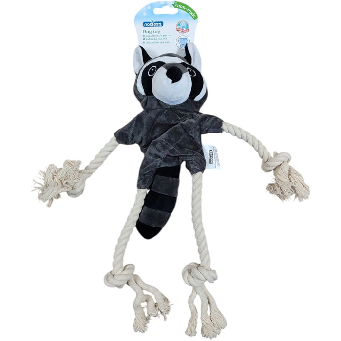 Gioco per cani procione di peluche sonoro con corda