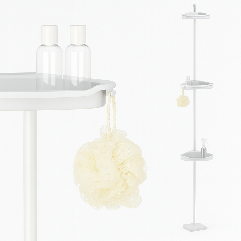 Asta Doccia Telescopica 4Ripiani Altezza regolabile H198-245cm Bianco Salvaspazio