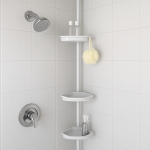 Asta Doccia Telescopica 4Ripiani Altezza regolabile H198-245cm Bianco Salvaspazio