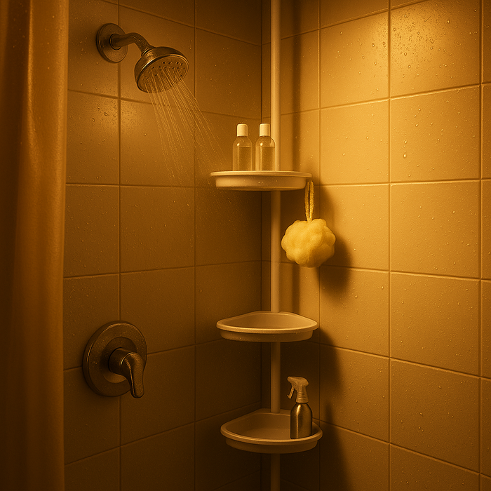 Asta Doccia Telescopica 4Ripiani Altezza regolabile H198-245cm Bianco Salvaspazio