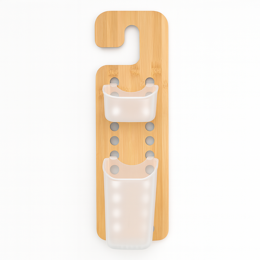 Mensola Porta Accessori da Bagno in Legno di Bambù e Abs 14x10 H 44 cm Moderno