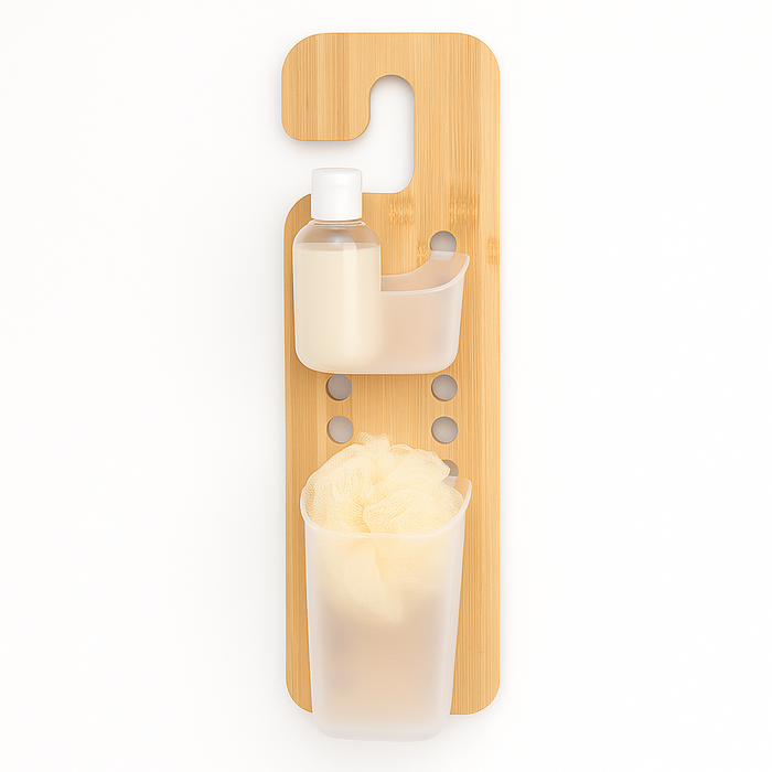 Mensola Porta Accessori da Bagno in Legno di Bambù e Abs 14x10 H 44 cm Moderno