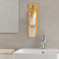 Mensola Porta Accessori da Bagno in Legno di Bambù e Abs 14x10 H 44 cm Moderno