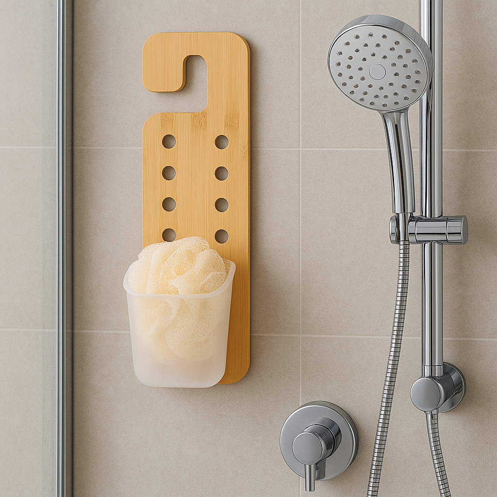 Mensola Porta Accessori da Bagno in Legno di Bambù e Abs 14x10 H 44 cm Moderno