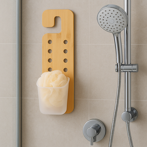 Mensola Porta Accessori da Bagno in Legno di Bambù e Abs 14x10 H 44 cm Moderno