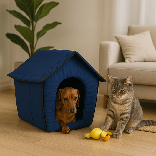 Casetta Pieghevole per Animali Domestici in Tessuto Blu 43x43x36cm Cani e Gatti