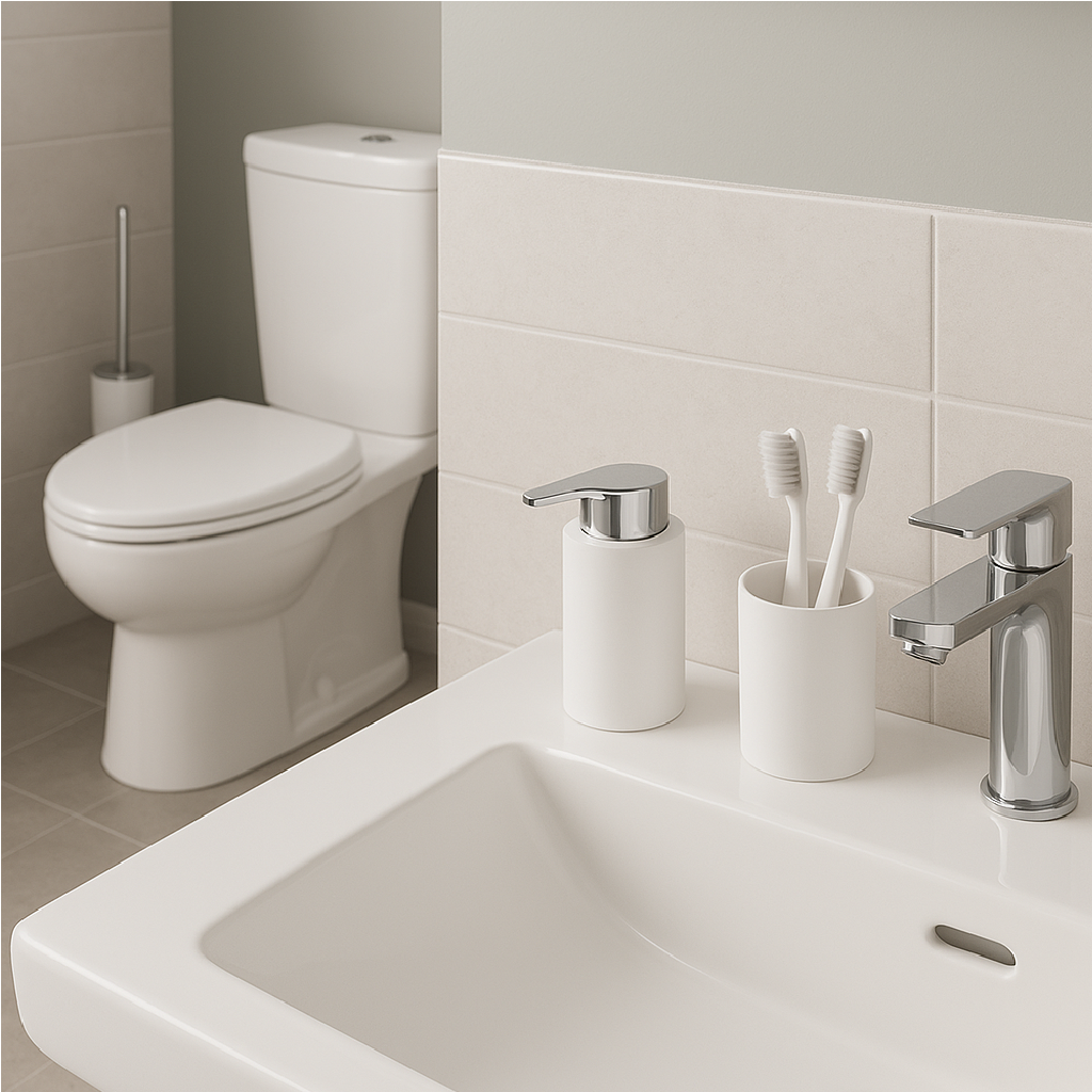 kit Accessori Bagno 3 pezzi Plastica Abs Bianco Silver Design Moderno Resistente