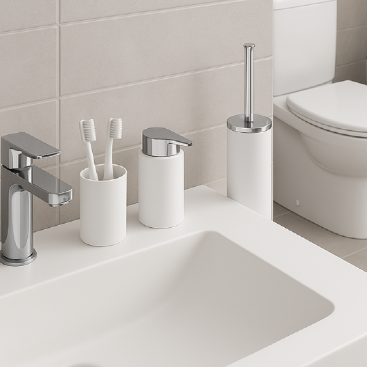 kit Accessori Bagno 3 pezzi Plastica Abs Bianco Silver Design Moderno Resistente