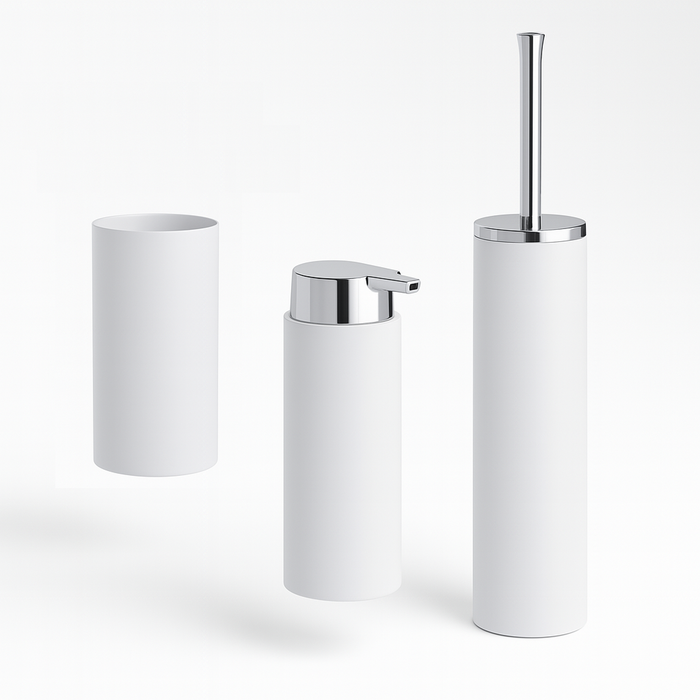 kit Accessori Bagno 3 pezzi Plastica Abs Bianco Silver Design Moderno Resistente