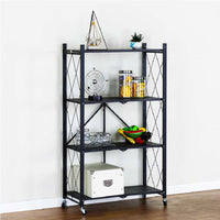 Carrello Portaoggetti Pieghevole 4 Ripiani Salvaspazio in Metallo 4 Ruote Nero