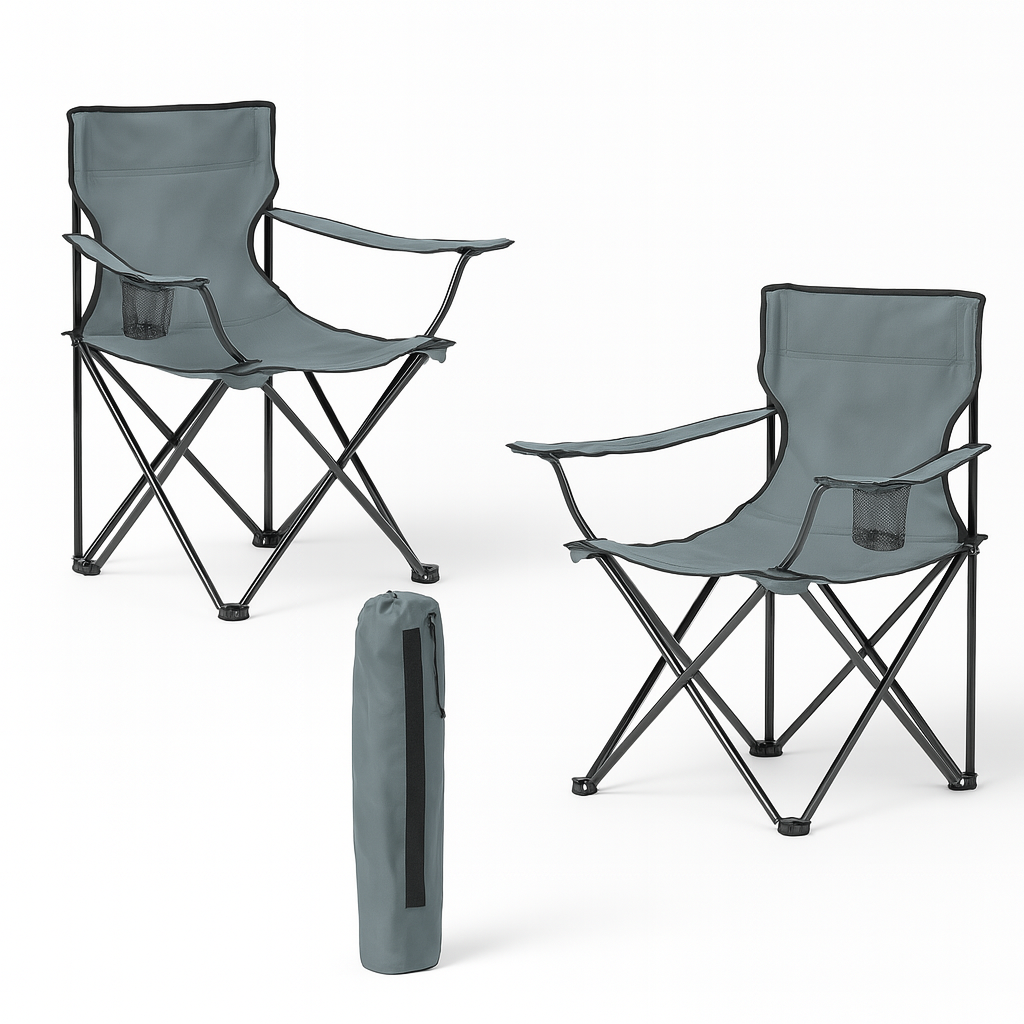 2pz Sedia Campeggio Portatile Pieghevole Telo Oxford Sacca con Maniglia H90cm Grigio