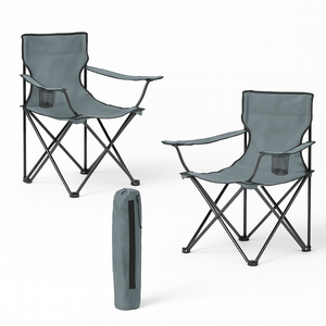 2pz Sedia Campeggio Portatile Pieghevole Telo Oxford Sacca con Maniglia H90cm Grigio