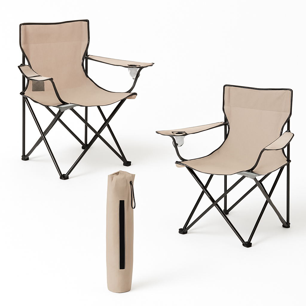 2pz Sedia Campeggio Portatile Pieghevole Telo Oxford Sacca con Maniglia H90cm Beige