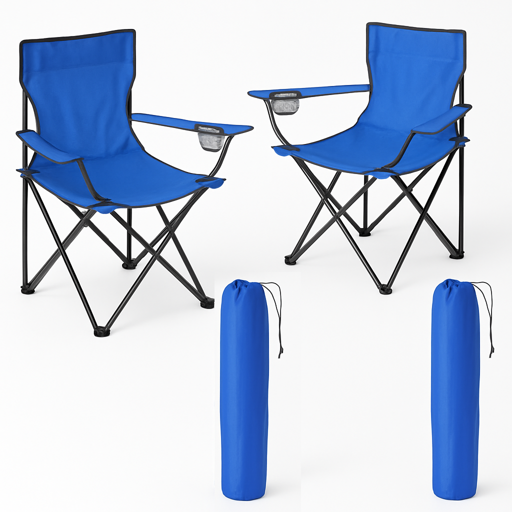 2pz Sedia Campeggio Portatile Pieghevole Telo Oxford Sacca con Maniglia H90cm Blu