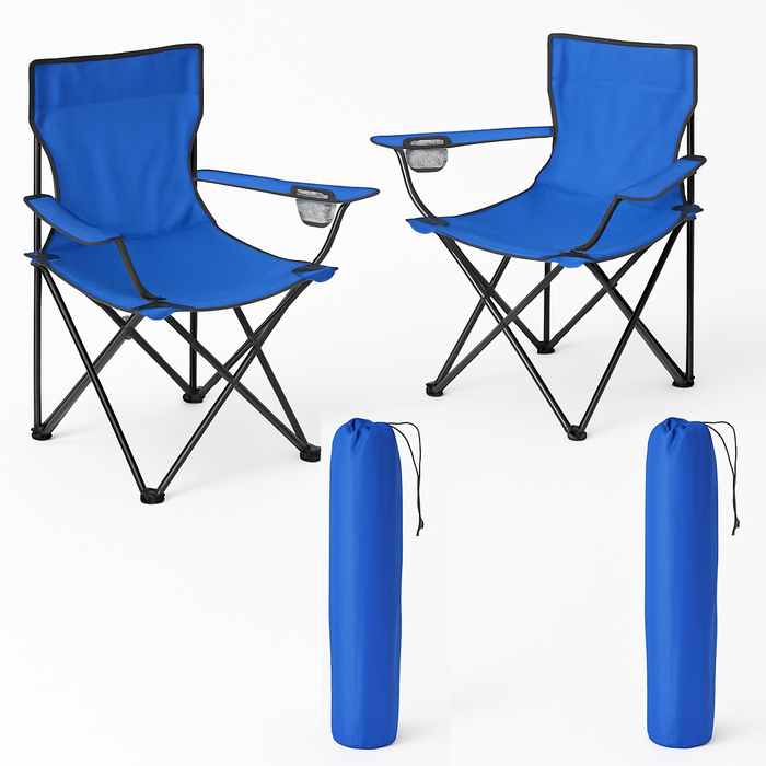 2pz Sedia Campeggio Portatile Pieghevole Telo Oxford Sacca con Maniglia H90cm Blu