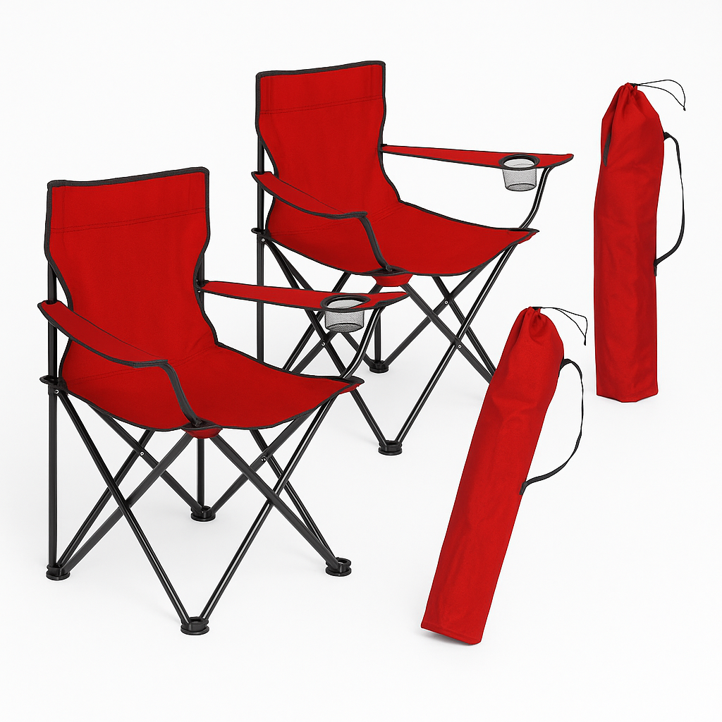 2pz Sedia Campeggio Portatile Pieghevole Telo Oxford Sacca con Maniglia H90cm Rosso