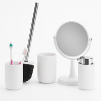 Accessori da Bagno 4pz Acciaio e Polipropilene Specchio PortaScopino Dosatore Bicchiere