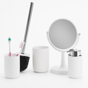 Accessori da Bagno 4pz Acciaio e Polipropilene Specchio PortaScopino Dosatore Bicchiere