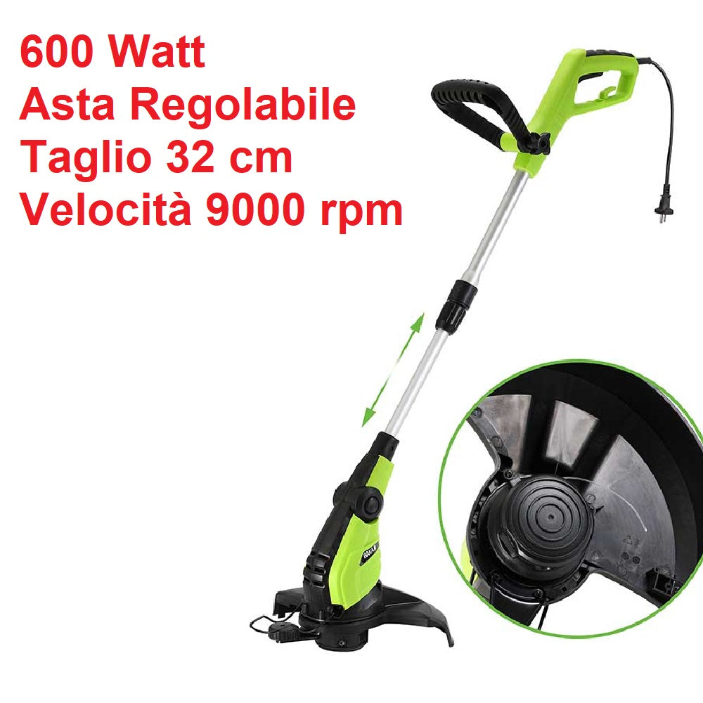 Decespugliatore Elettrico 600W Tagliabordi 32cm Asta Regolabile Prato Giardino