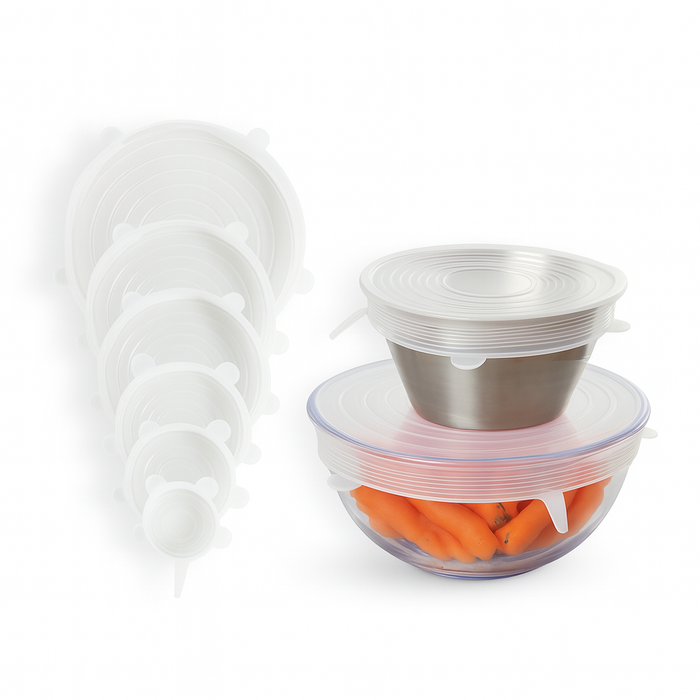 Coperchi in Silicone Elastici da Cucina 6 pezzi Lavabili per Ciotole e Pentole