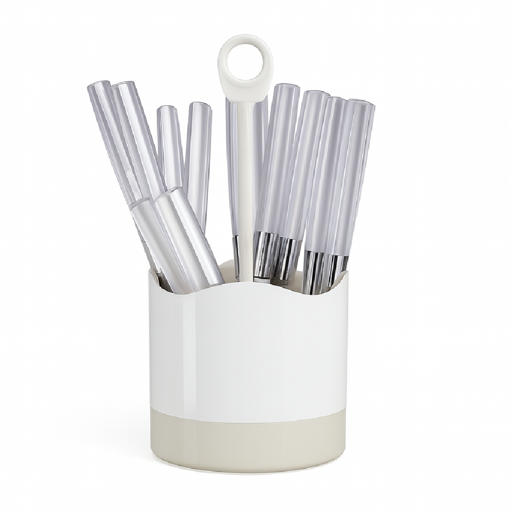 Kit 16 Posate Acciaio Manico Grigio con Supporto Scolaposate Design Moderno