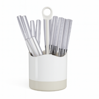 Kit 16 Posate Acciaio Manico Grigio con Supporto Scolaposate Design Moderno
