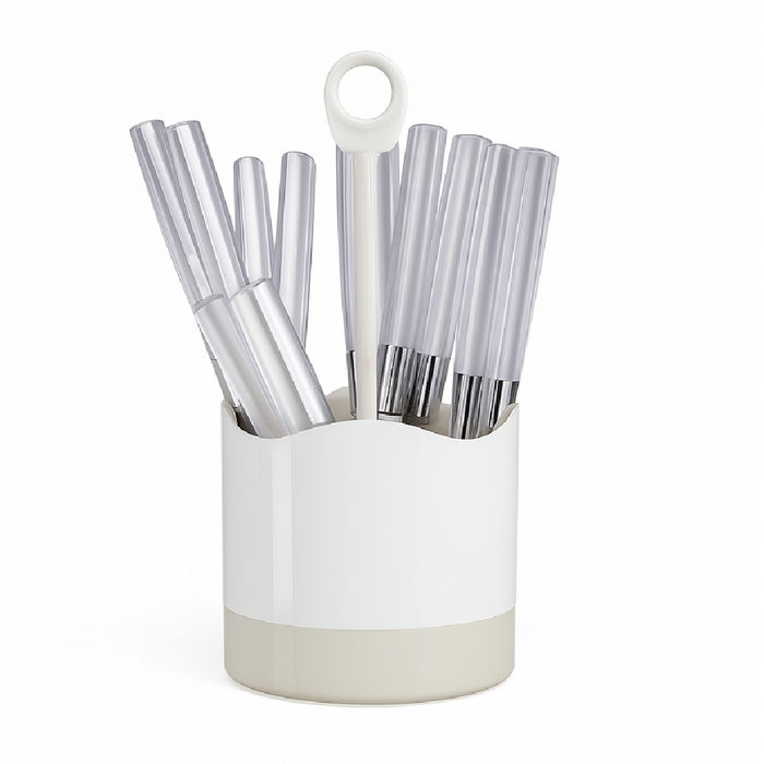 Kit 16 Posate Acciaio Manico Grigio con Supporto Scolaposate Design Moderno