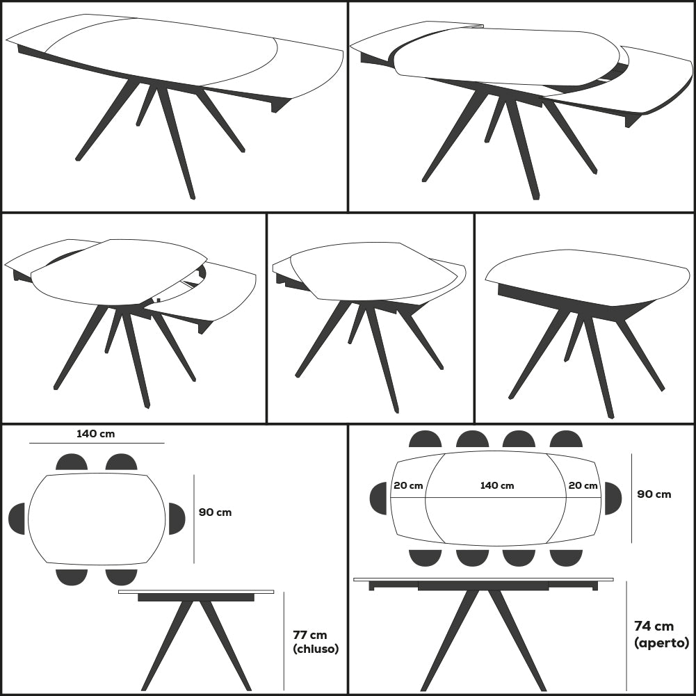 Tavolo Allungabile Rotante Ceramica Effetto Marmo Nero da 6-8 Posti Salvaspazio