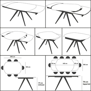 Tavolo Allungabile Rotante Ceramica Effetto Marmo Nero da 6-8 Posti Salvaspazio